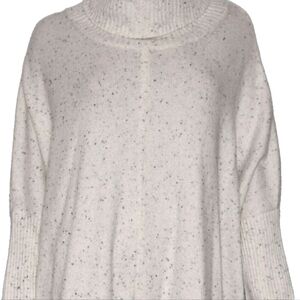 LOFT Speckled Off White Oversized 3/4 SleeveSoft Turtleneck Sweater Size M Comfy
